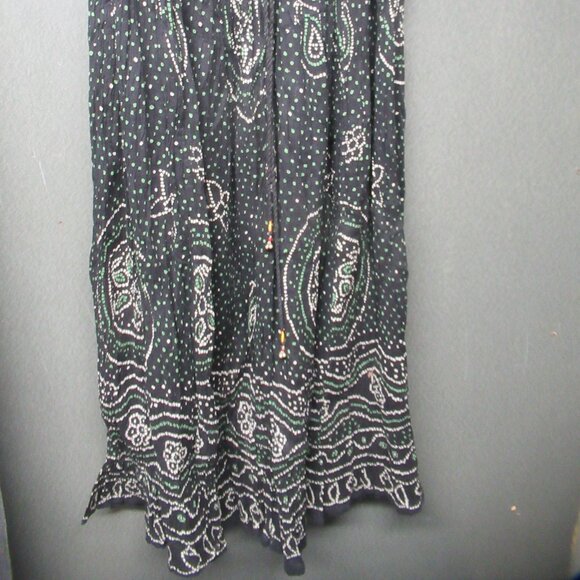 Black White Green Boho Crinkle Peasant Shirt - Picture 3 of 7